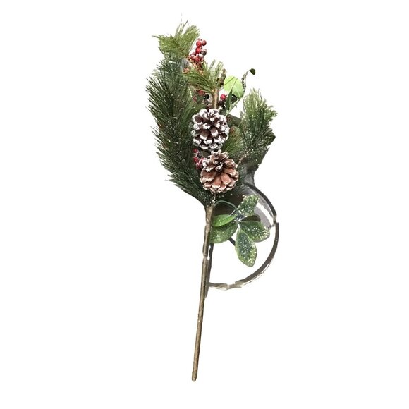 SET OF 2 -CHRISTMAS TREE FILLER 20" ARTIFICIAL STEM WICKER BALL, BERRY, PINE PIC - Picture 3 of 4